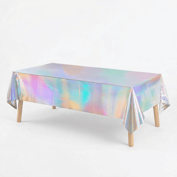 GQCLNBH 4 Pack Iridescent Rectangle Table Covers, 2 x 54 x 108 in and 2 x 54 x 72 in, Holographic Plastic Party Tablecloth Set for Parties, Dessert Tables and Event Decor