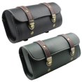 thumbnail image 5 of Black Bolso de cuero de la cola del viaje del equipaje del lado del motor de la silla de montar del rollo del cuero de la PU con 2 correas de montaje, 5 of 5