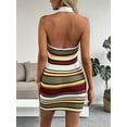thumbnail image 6 of Women'S Summer Y2k Halter Dress Striped V Neck Open Back Collared Knit Bodycon Mini Dresses Army Green L, 6 of 9