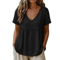 thumbnail image 5 of Womens Dressy Casual Blouses Tops Women's Spring And Summer Short Sleeved Solid Color Short Sleeved Mesh Splicing T-Shirt Black L, 5 of 6