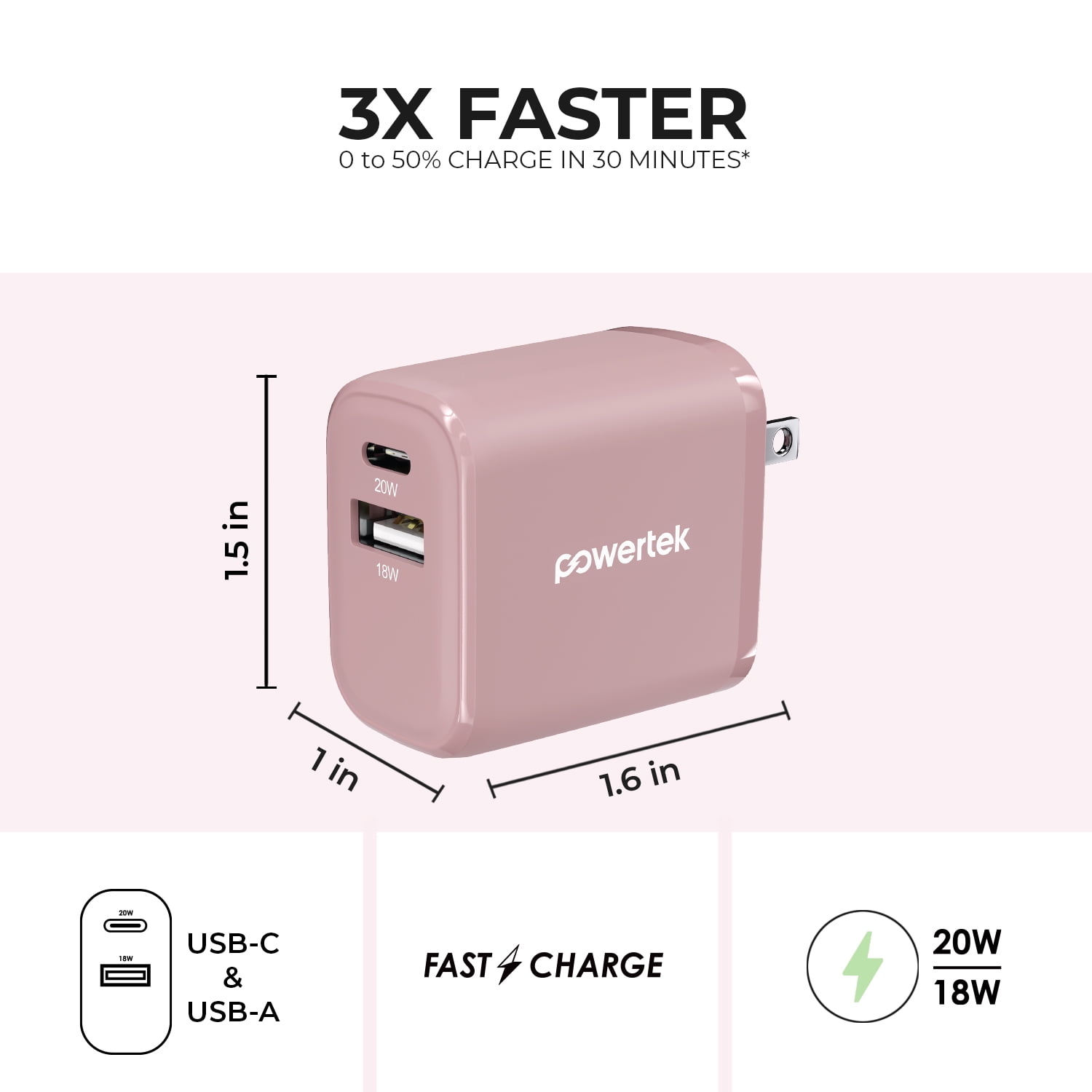 Liquipel Powertek 20W A/C Combo Wall Charger Woven - Pink