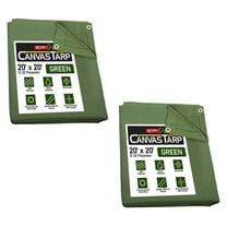 (2 Pack) 20' x 20' Green Canvas Tarp 12oz Heavy Duty Water Resistant