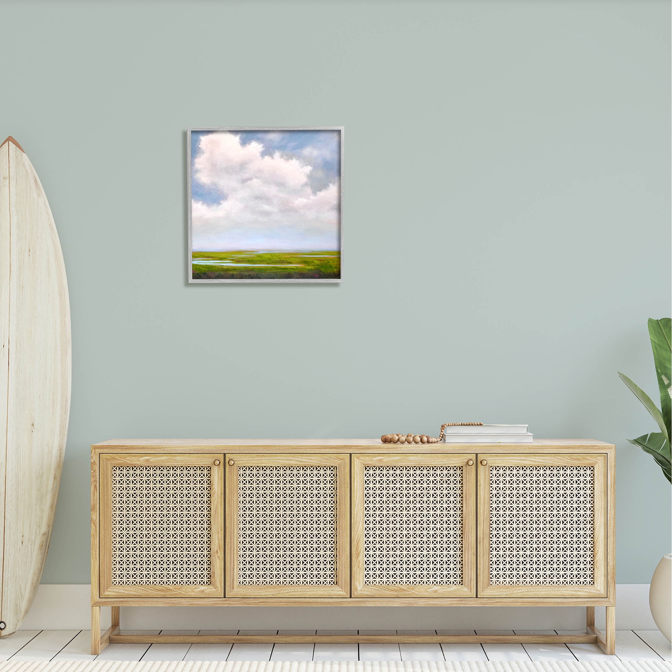 Stupell Industries Panoramic Meadow Horizon Clouds Painting Gray Framed Art Print Wall Art, Design by Catherine Andersen