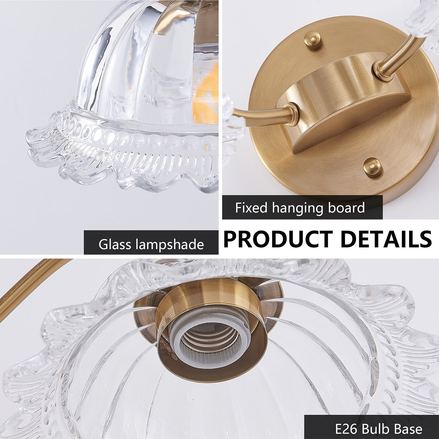 Gold Iron and Glass 2-Light Vanity Lighting Fixture for Elegant Bathrooms