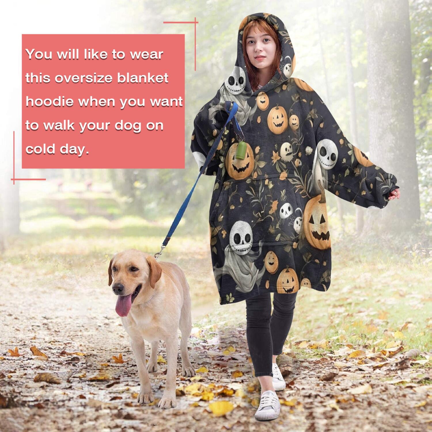 Wearable Oversized Blanket,Nightmare Before Christmas Halloween Pattern Wearable Blanket Hoodie for Adults,Cozy Hooded Blankets with Super Pockets,Super Warm Fuzzy Pullover for Women & Men