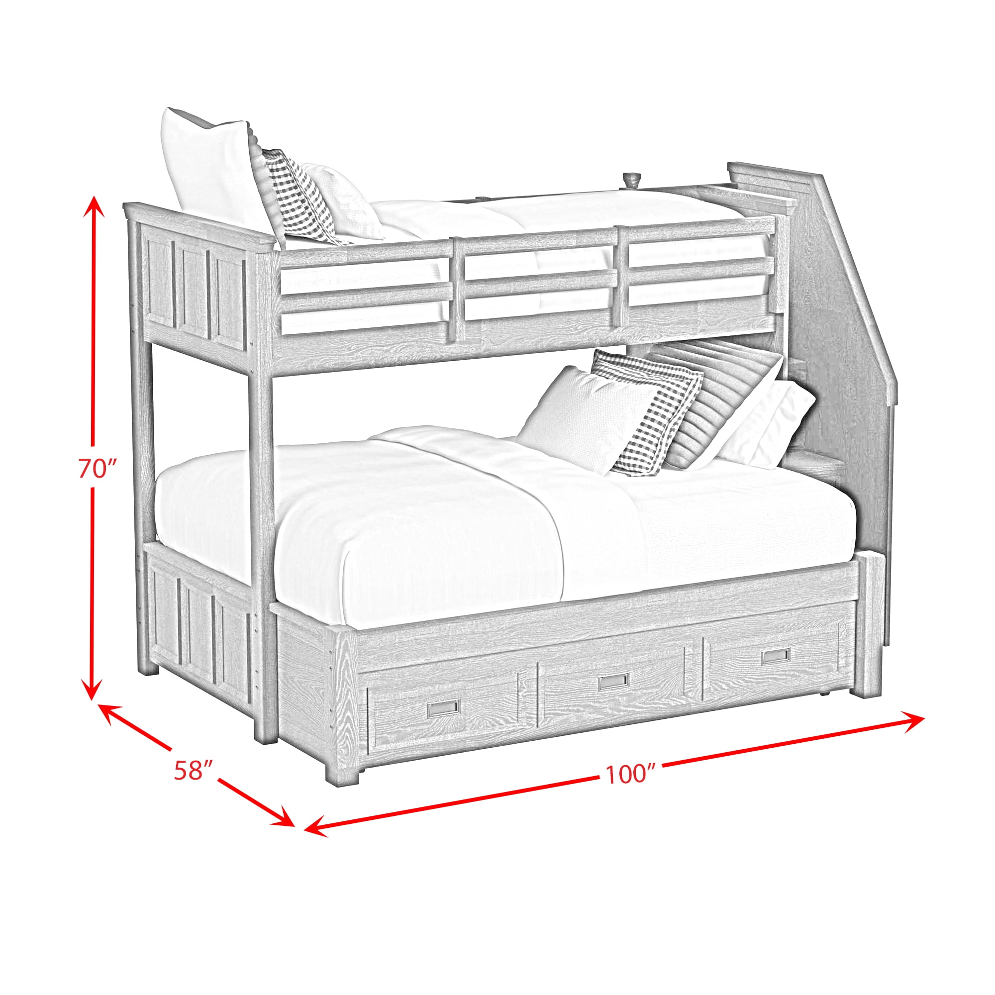 Brooklyn Kids Twin Over Full Bunk with Staircase and Trundle in Charcoal