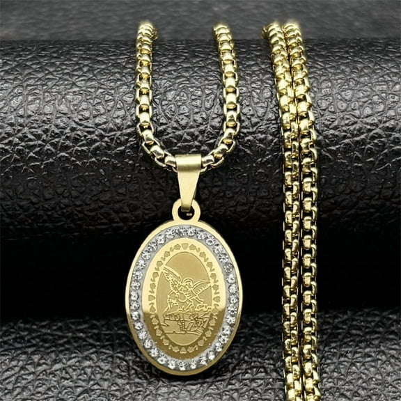 Archangel St.Michael 14K Yellow Gold Pendant Necklace for Women Men Golden Silver Color Christian Holy Chain Jewelry