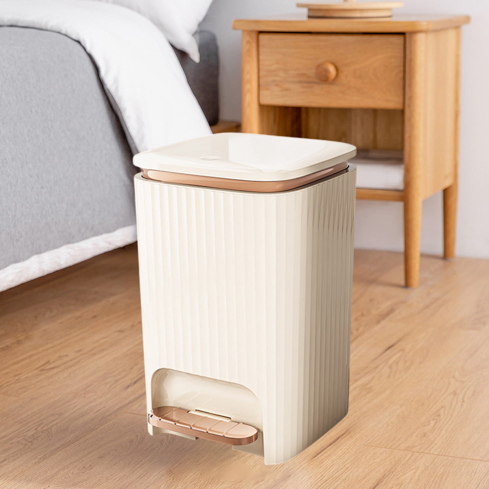 Under $20 9/12 Liter Large Capacity Trash Can Square Plastic Garbage Can with Lid, Step Pedal Trash Can for Living Room, Bedroom, Kitchen, Bathroom(Yellow + Gold, 12L)