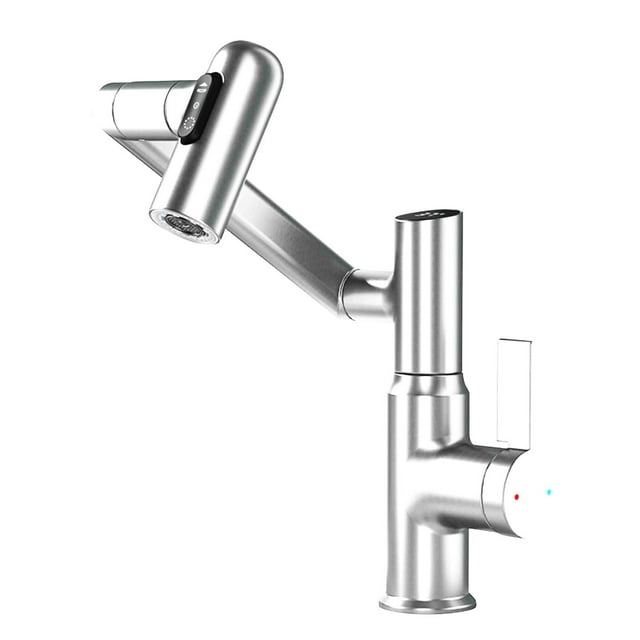 Digital Display Hot and Cold Faucet, Washbasin, Bathroom Rotating Gun, Gray Mouthwash Faucet
