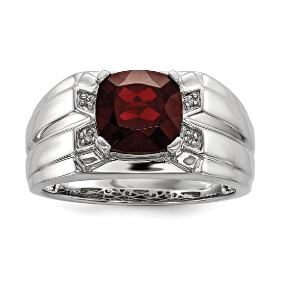 Auriga Fine Jewelry 925 Sterling Silver Cushion Cut Garnet and Diamond Engagement Ring Size 10 for Men's