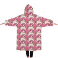 thumbnail image 2 of Oversized Wearable Blanket Hoodie,Pink Cartoon Unicorn Pattern Sherpa Blanket Hoodie with Super Pockets,Super Warm Fuzzy Pullover for Women & Men, 2 of 6