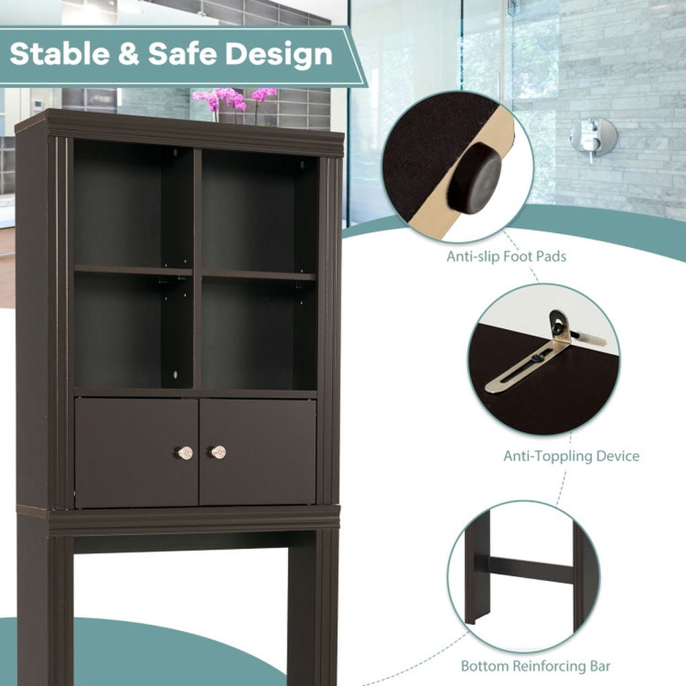 Finihen Toilet Storage Cabinet, Bathroom Cabinet Organizer, Over the Toilet Storage Cabinet with 4 Open Compartments, for Bathroom, Brown