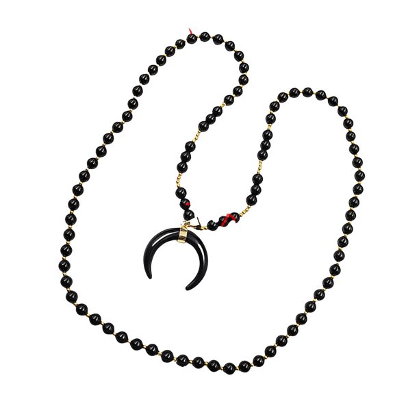 Jumpingount Collares simples Vintage ágata negra colgante gargantilla moda suéter largo cadenas cuentas redondas joyería niñas encanto regalos Accesorios de disfraces Jumpingount AP014781-00