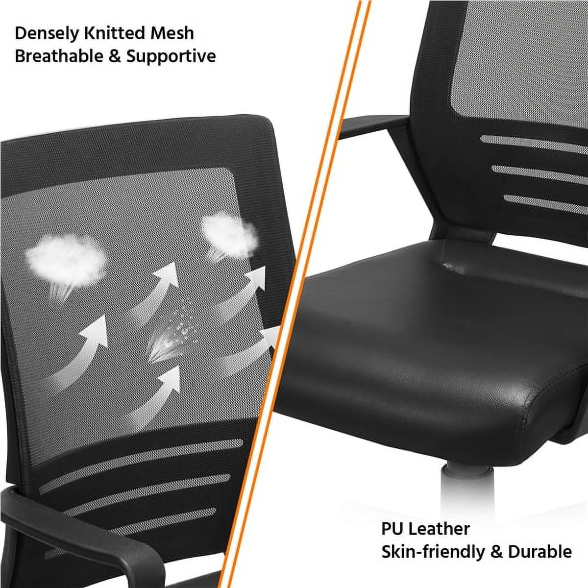 Yaheetech Set of 2 Swivel Office Chair with Leather Padded Seat and Armrests, Black