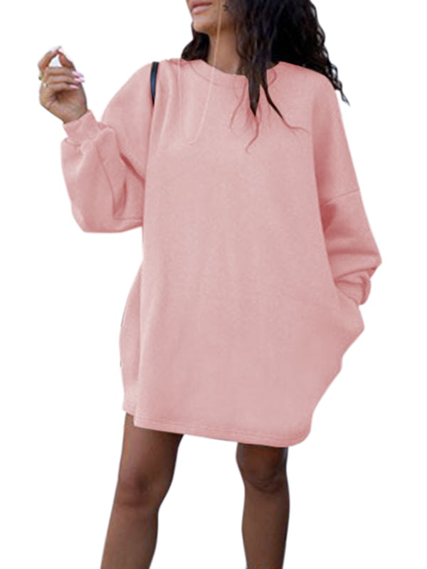 Women Loose Long Sleeve Sweater Mini Dress Sweatshirt Jumper Pullover Top Blouse 