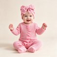 thumbnail image 3 of Pandaie Newborn Baby Girl Fall Winter Clothes Outfit Ruffle Romper Cute Ribbed Knit Jumpsuit with Headband Pink,6-12M, 3 of 8