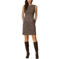 thumbnail image 1 of Vestido sin mangas de imitación de ante para mujer Inspire Chic, con cuello barco, estilo sheath, color marrón café, 1 of 4