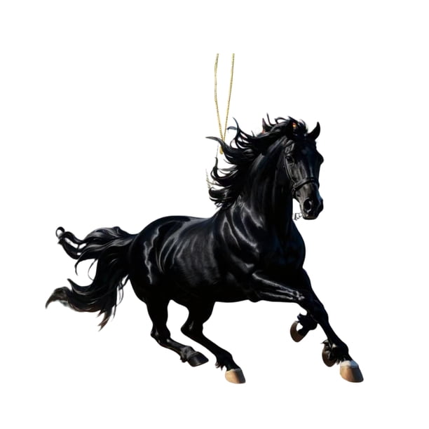 Colgante de caballo 2D acrílico realista, adorno navideño con lazo para colgar, ideal para amantes de la equitación.