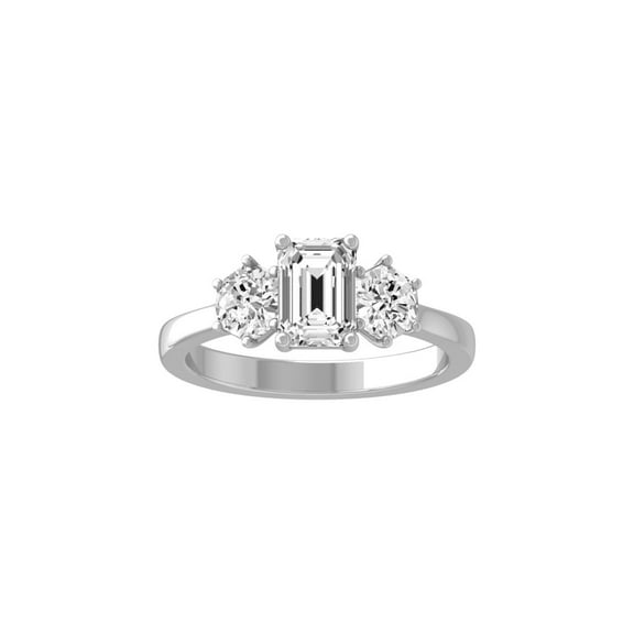 ARAIYA FINE JEWELRY Sterling Silver Lab-Grown Emerald-shape Diamond Three Stone Engagement Ring (2 Cttw, D-F Color, VS1 Clarity) Size 10