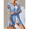 thumbnail image 2 of 2025 Boho Floral Pattern Crochet Open Front Long Sleeve Casual Knit Cardigan Sweater  Blue L, 2 of 7