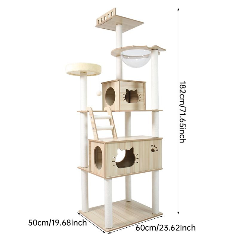 Cat Tree 71.7-Inch Tall Modern Cat Tower for Large Indoor Cats, Multi-Level Cat Condo with Caves, Dome, 4 Scratching Posts, Perch Jumping Platforms Scratching Posts, and Hideaways