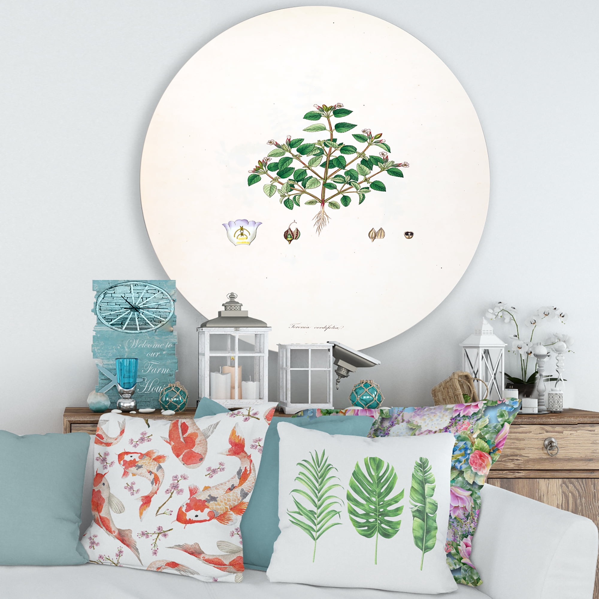 Designart 'Ancient Plant Life XIII' Farmhouse Circle Metal Wall Art 36x36 - Disc of 36