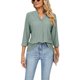 thumbnail image 1 of Camisa básica de color sólido para fiestas, oficina, viajes: verde oscuro, talla L, cuello en V, manga 3/4 plisada, 1 of 6