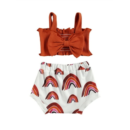 

Sunisery 2PCS Newborn Infant Kids Baby Girls Solid Color Short Tank Tops with Shorts Summer Outfits Caramel Rainbow 18-24 Months
