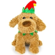 Plush Pet Toy Christmas Penguin, Santa, Reindeer, Bear, Snowman Or Dog (9" Lab Elf Hat)