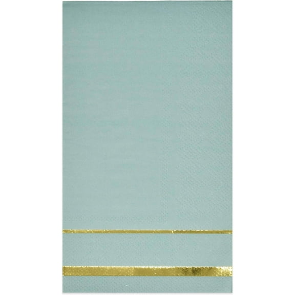 Gift Boutique 100 Gold Trim Lined Turquoise Disposable Paper Napkins