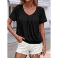 thumbnail image 4 of Camisetas Casuales de Verano para Mujer, Camisetas de Corta con Cuello en V, Camisetas Negras M, 4 of 7