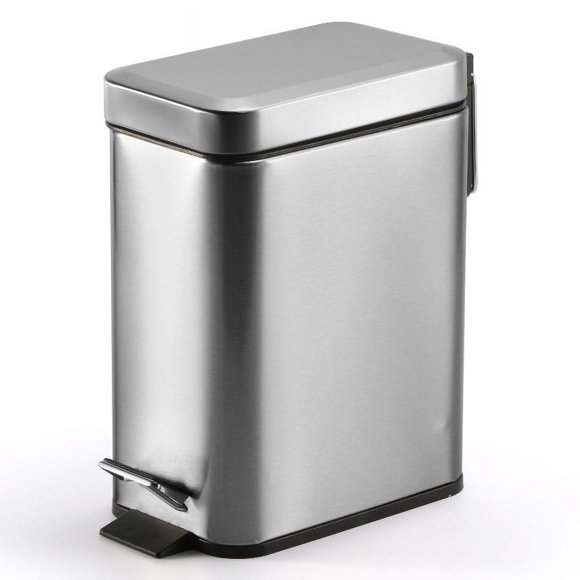 Small rectangular metal lid step trash can white