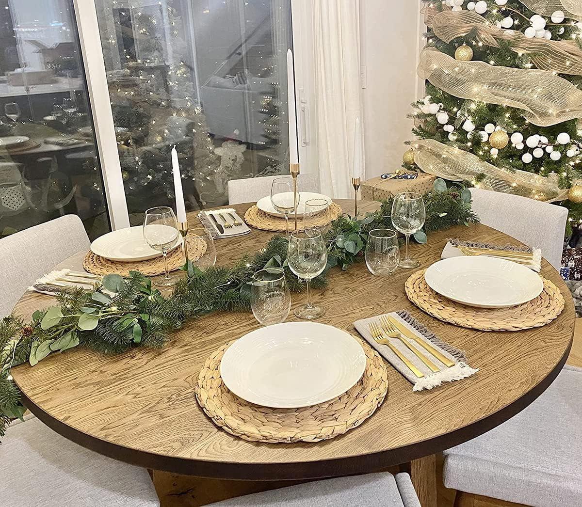 Gixusil 8 Pcs Woven Placemats,9.8 inches Round Plate Chargers Natural Wicker Placemats Water Hyacinth Straw Braided Tablemats Rattan Tablemats Rustic Weave Placemats for Dining Table
