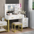 thumbnail image 3 of Makeup Vanity with Lights & Mirror, Large Vanity Desk Makeup Vanity Dressing Table with 9 LED Lights, 5 Drawers, Storage Shelves&Cushioned Stool for Bedroom by PAKASEPT, 3 of 10