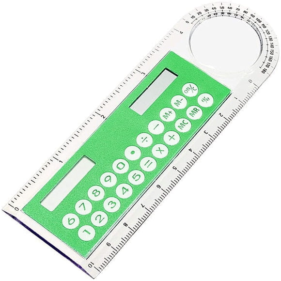Calculator & Ruler & Magnifying Glass, Mini Solar Transparent Ruler Calculator with Magnifier Student School Supplies Pink