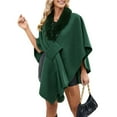 thumbnail image 3 of Women's Open/ Front Cardigan Solid Color Poncho Cape Plus Size Knit Wraps for Fall Winter Dark Green One Size, 3 of 10