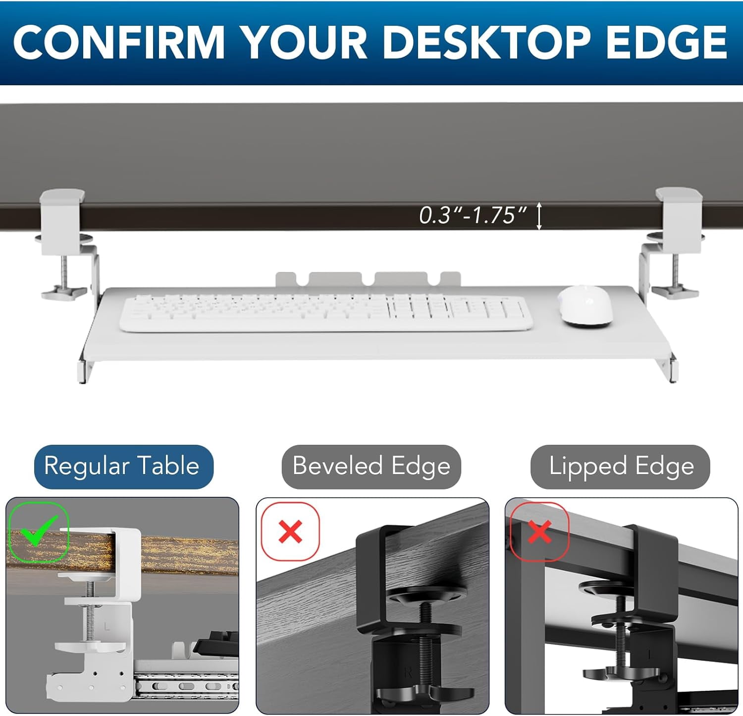 Under Desk Pull Out Keyboard Tray with Sturdy C Clamp Mount System, 27.3 x 11 Inch Slide-Out Platform Computer Drawer for Typing