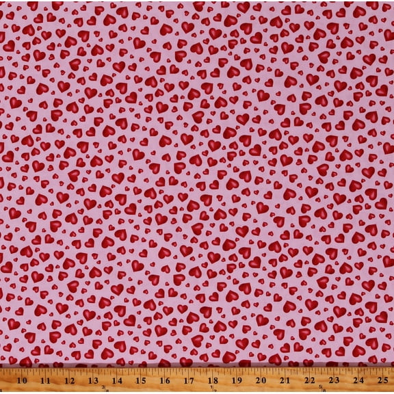 Cotton Red Hearts Allover on Pink Valentine's Day Love Cotton Fabric Print by the Yard (GAIL-CD2379-PINK)