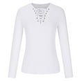 thumbnail image 5 of IROINNID Womens Long Sleeve V-Neck Shirts Autumn Loose Blouse Home Pullover Tops Blouses,White, 5 of 8