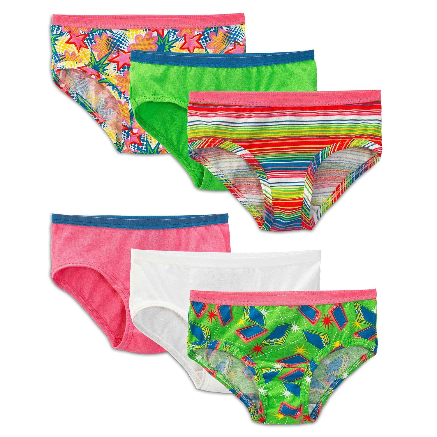 Fruit of the Loom Girls` 6-Pack Wardrobe Low Rise Brief, 6, Assorted