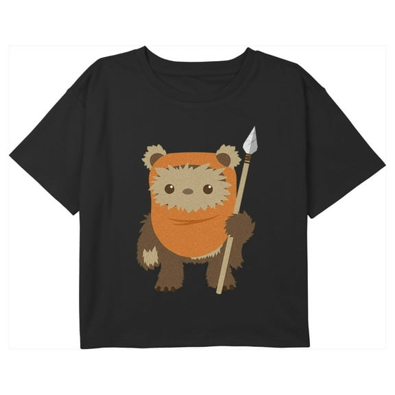 Girl's Star Wars Cartoon Ewok Spear Graphic Cropped T-Shirt Black X Small