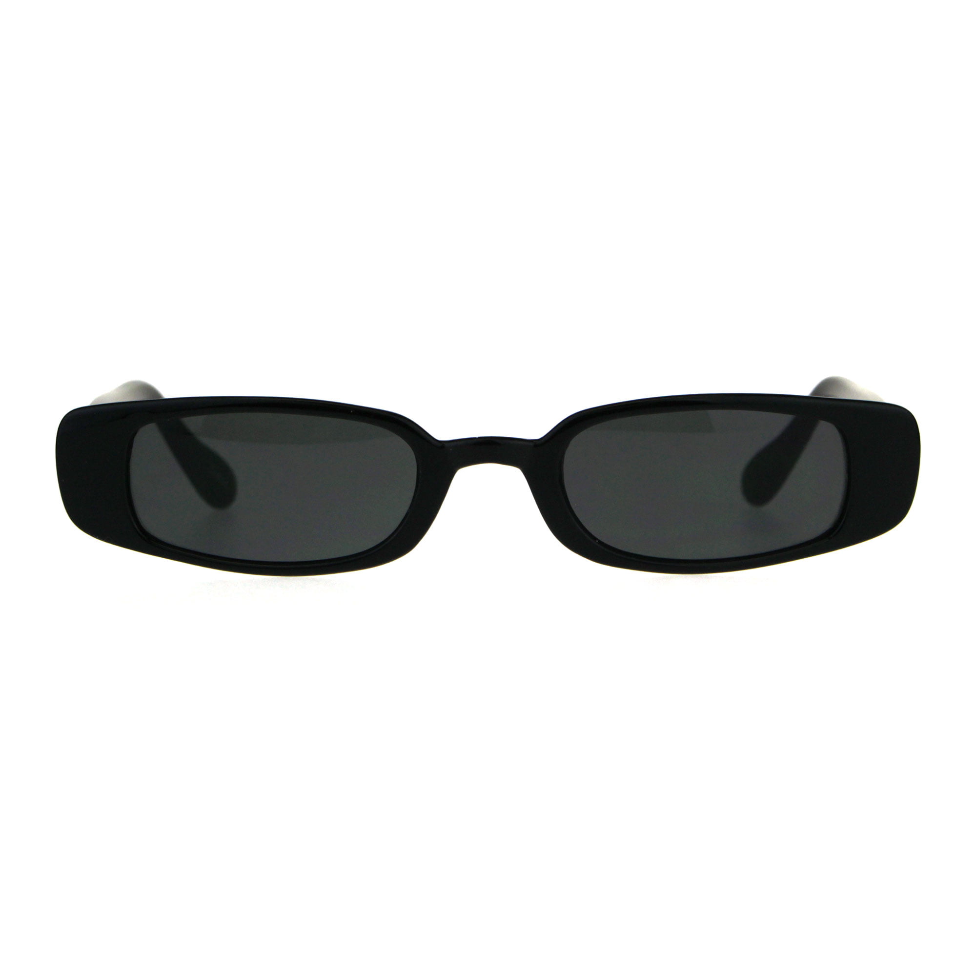 Womens Mod Narrow Rectangular Plastic Pimpy Sunglasses All Black