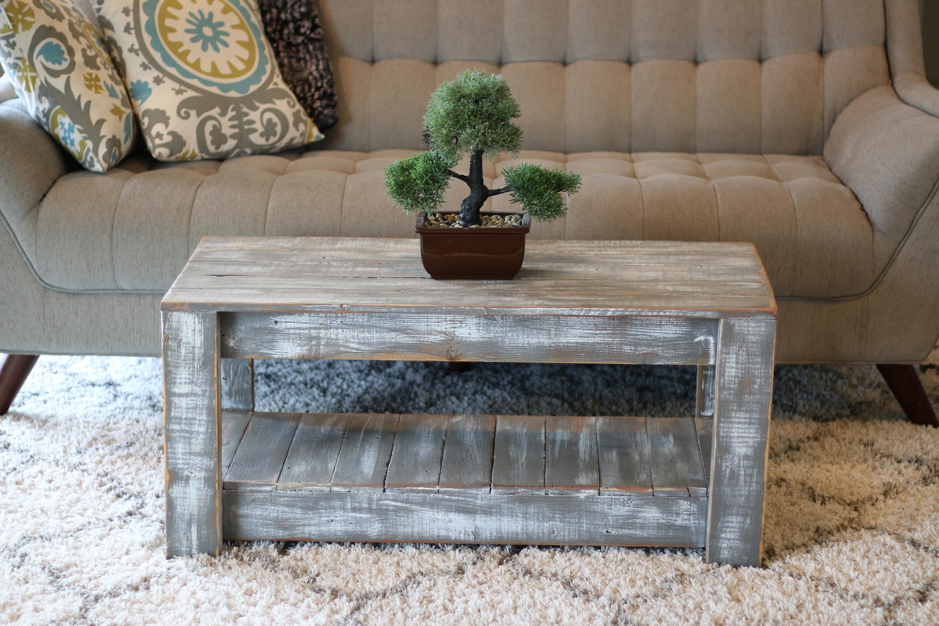 Weathered Gray Coffee Table with Shelf