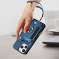 thumbnail image 6 of Back Case Compatible with iPhone 16 Pro Max, Adjustable Ring Holder PU Leather Card Slots Wrist Strap Support Magnetic Car Mount RFID Blocking Phone Case Cover for iPhone 16 Pro Max, Blue, 6 of 13