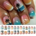 thumbnail image 2 of 24 Pcs Sea and Coconut Tree False Nail Summer Artificial Nail Glossy Full Cover Stick on Nail Short Square Press On Nail, 2 of 8