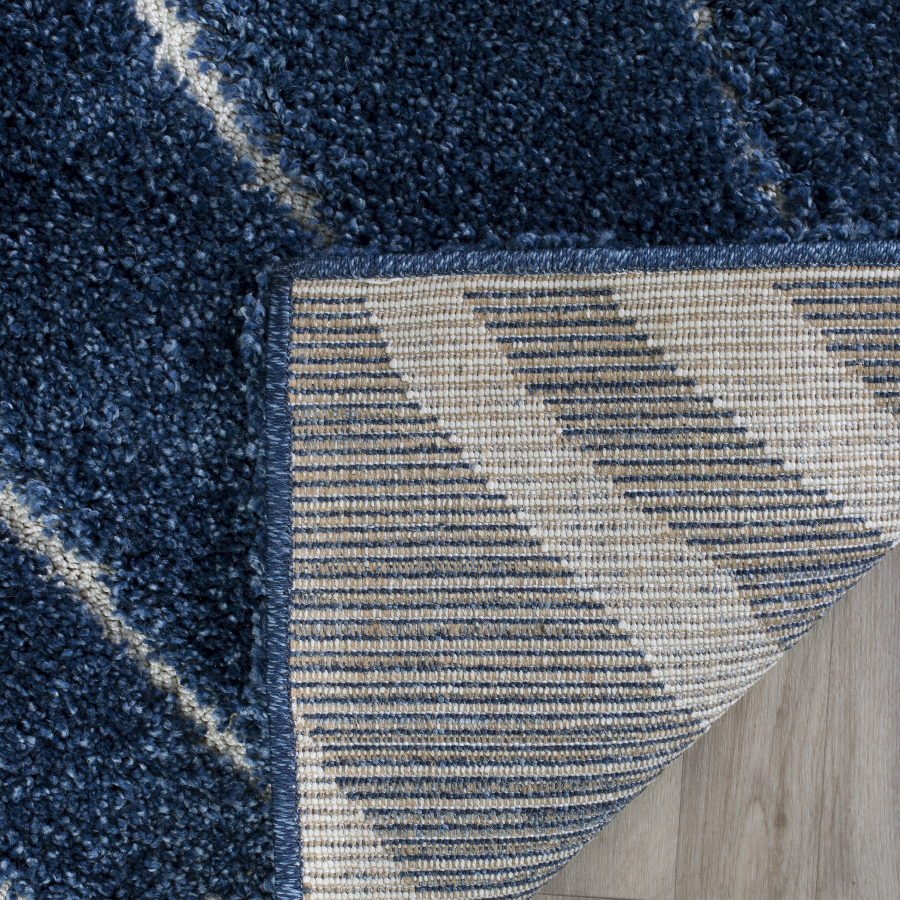 Safavieh Florida Tabitha Geometric Shag Area Rug, Dark Blue/Cream, 9'6" x 13'