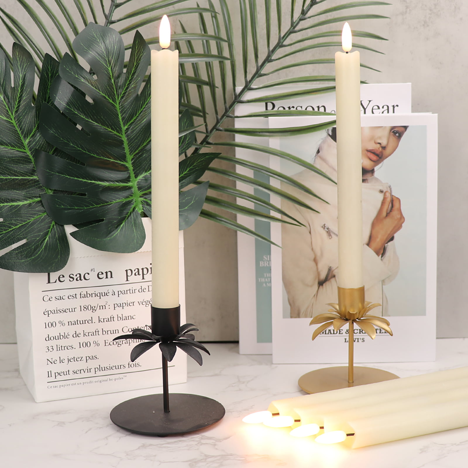 Lasumora Flameless Taper Candles with Timer and Remote, 8PCS Real Wax Battery Operated Ivory Candles for Wedding Window Home Decoration