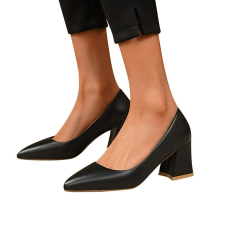 Oyedens Black Dress Shoes for Women Ladies Business Office Wedding Work Block High Heels Pump Shoes
