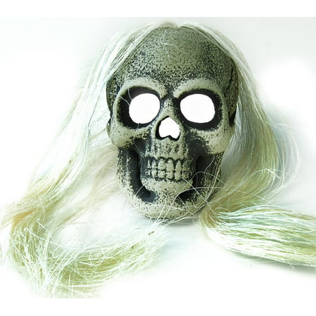 Led White Skull With Hair Scary Halloween Costume Mask