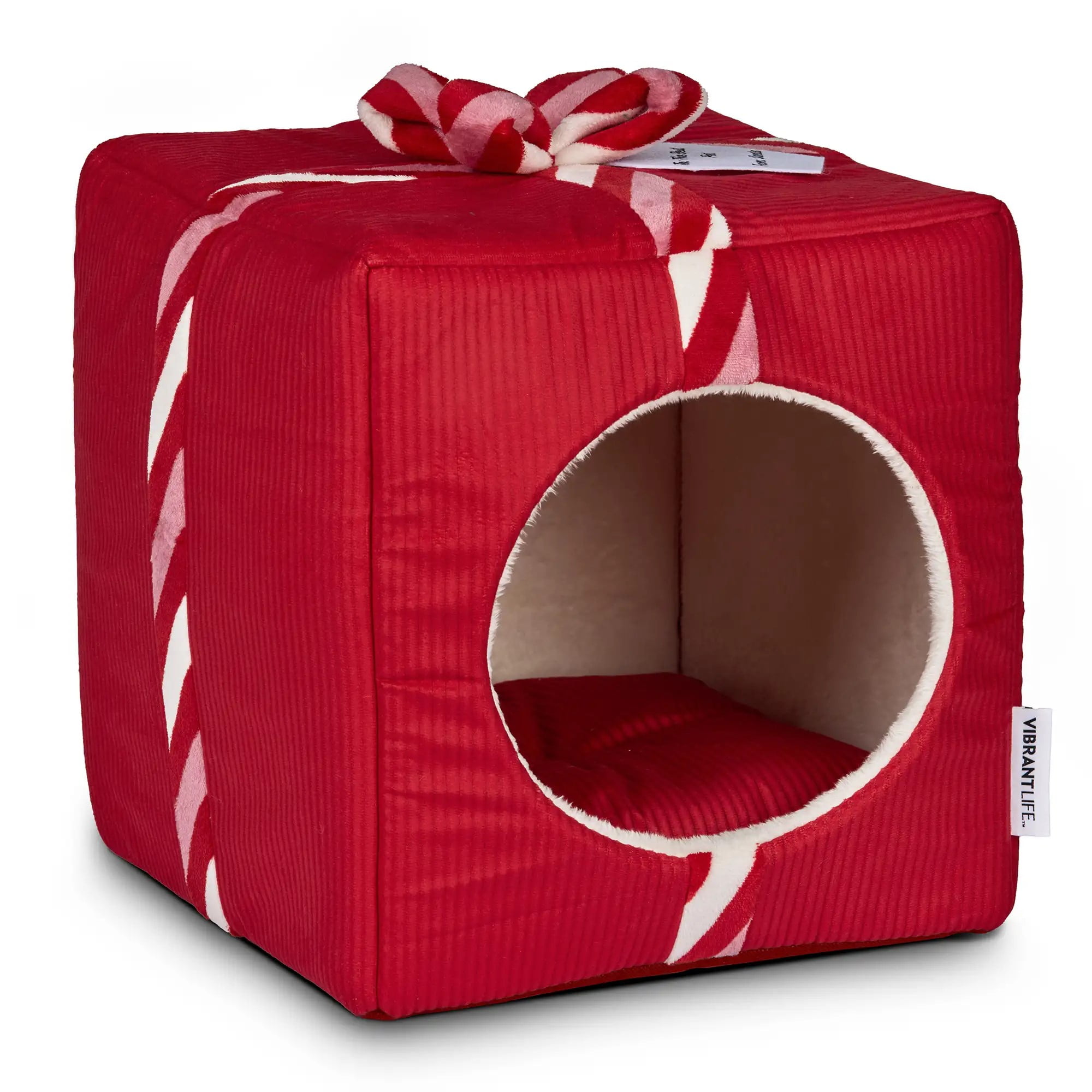 Vibrant Life Small Holiday Hideaway Dog Bed, Cat Bed, Red Present